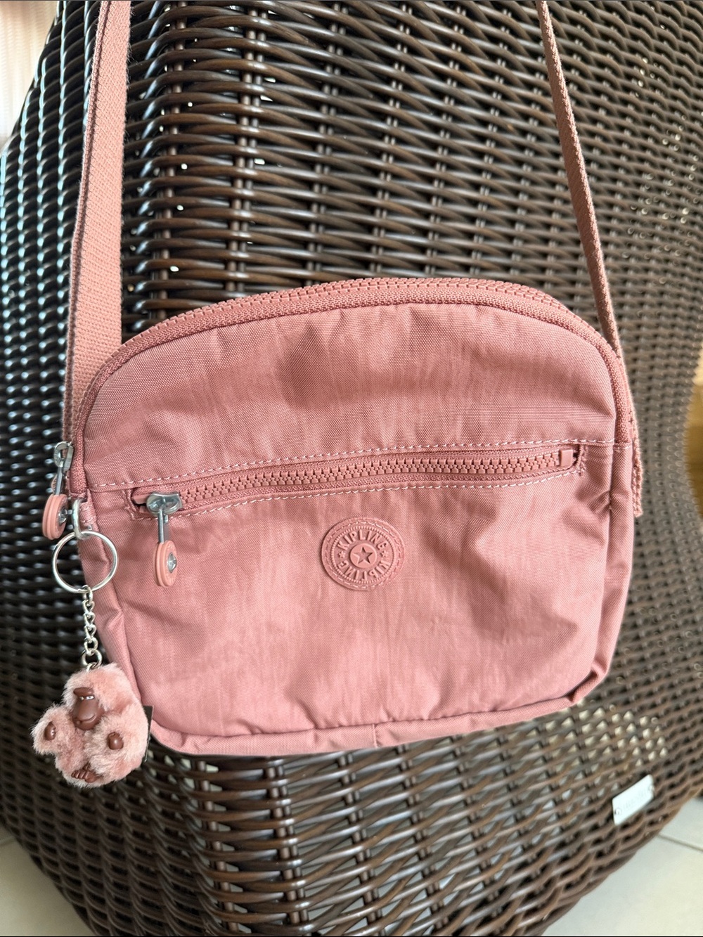 Kipling Dusty Rose Crossbody Bag with Pom Pom Charm